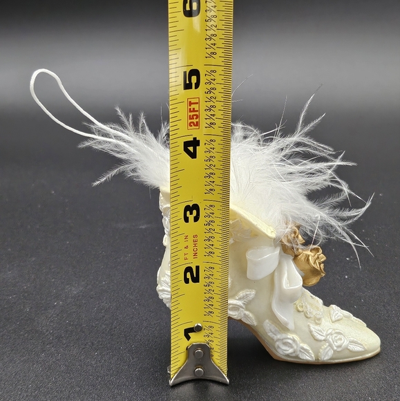 Fancy Cream Colored Boot Shoe Ornament Ornate Feathered - Picture 7 of 8
